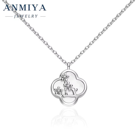 Women'S 925 Sterling Silver Plum Blossom Necklace Four Leaf Clover Pendant for Birthday Anniversary