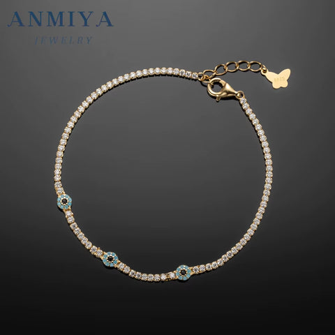 ANMIYA Delicate Jewelry 925 Silver Chain Bracelet for Women Gold Plated Link Chain Fine Bracelets