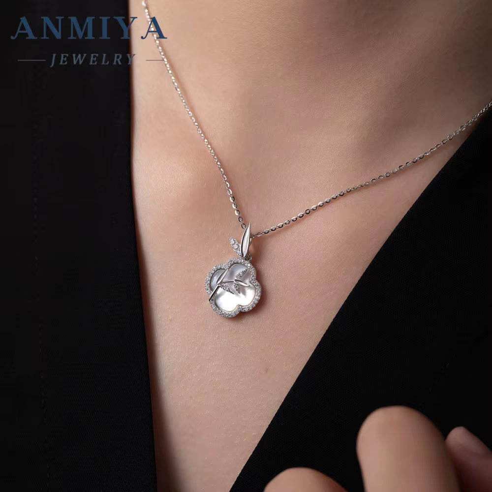 ANMIYA Lucky Clover 925 Silver 18K Glod Necklace New Chinese Bamboo Knot Clavicle Chain Ins Hot Pendant Necklace for Women