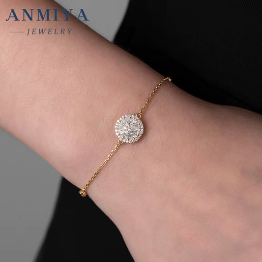 Wholesale Fashion Jewelry18K Gold Plated Wrist Chain Tennis Bracelet Charm Inlaid round Zircon 925 Silver Bangles