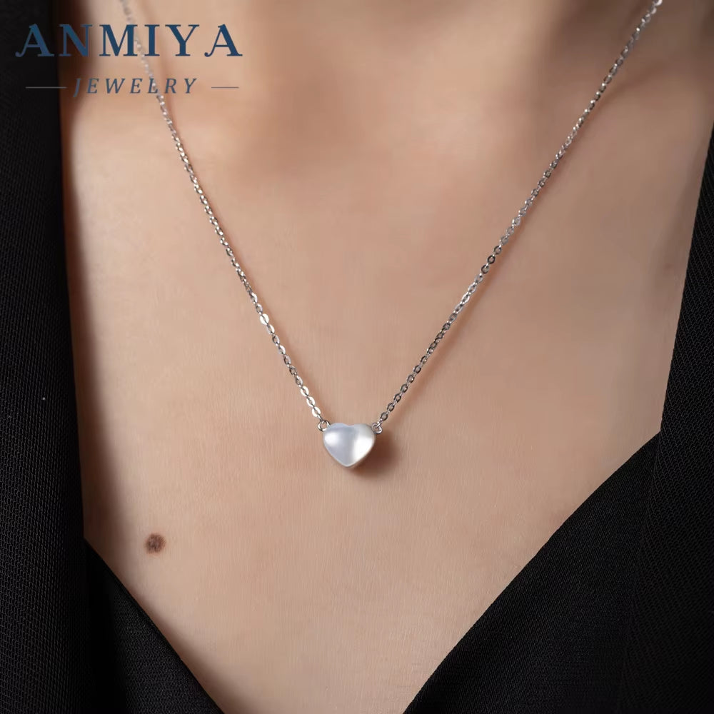 Dainty 925 Silver White Shell Heart Pendant Necklace Women Fashion Jewelry Charm Necklace for Women Girlfriend