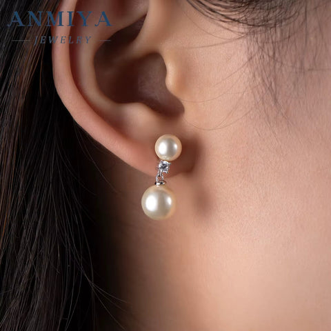 2024 Korean Hypoallergenic Earrings Back Hanging Double Pearl Stud Earrings Fashion Jewelry Pearl Drop Earrings for Teen Girls