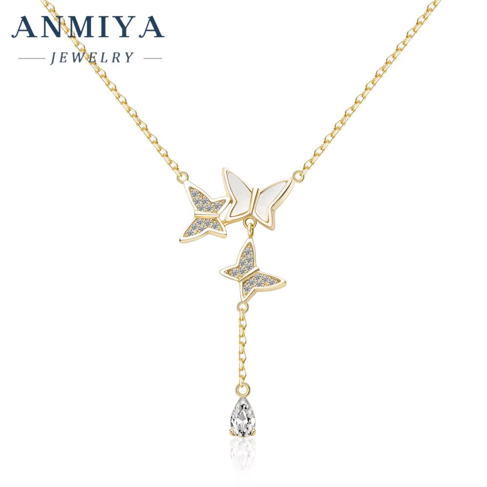 ODM Customization Temperament Fine Jewelry Three Butterfly Pendant Necklace 925 Silver Necklace