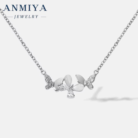ANMIYA Hot Selling One-Line Shape Butterfly Necklace for Women 925 Silver Collarbone Chain with Butterfly Design Necklace