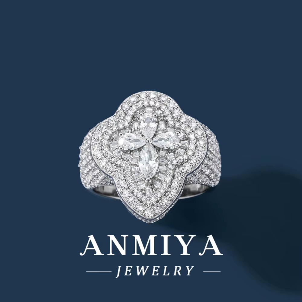 Trendy Unisex Gift Fashion Jewelry Clover Zircon Diamond Studded Ring for Wedding Engagement Party Anniversary