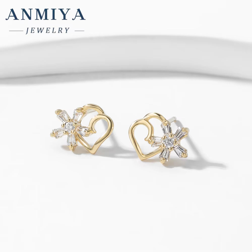 New Arrival 18K Gold Plated Diamond Earring Heart Stud Hollow Out Earrings for Engagement Wedding Party