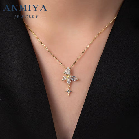 Butterfly Woman Necklace 18K Gold Plated Butterfly with Zircon Tassel Women'S Exquisite Butterfly Necklace 925 Silver