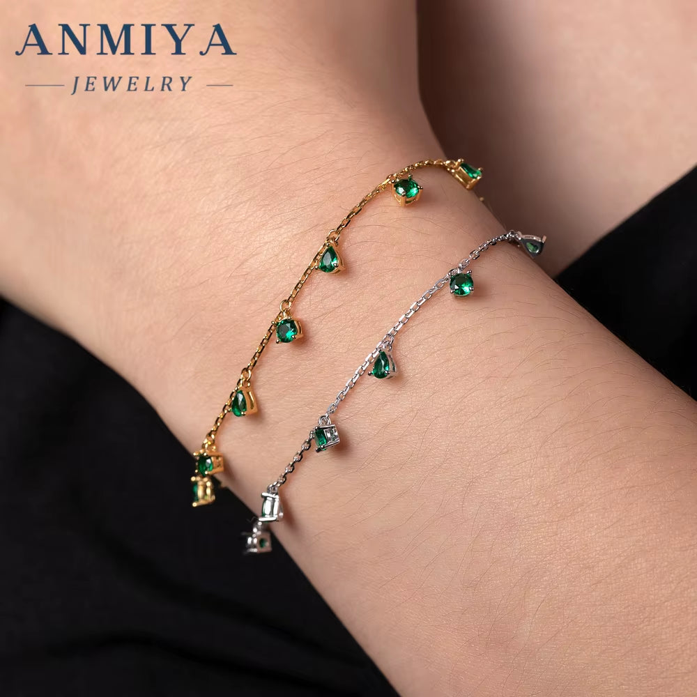 Custom Best Selling 18K Gold-Plated 925 Sterling Silver Bracelet with Green Zircon New Pear Shape Design Bracelet