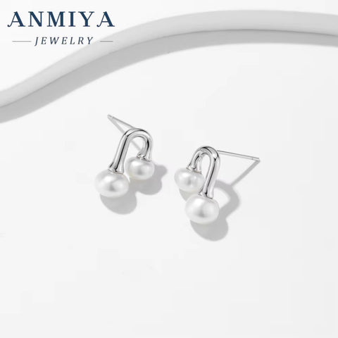 ANMIYA Minimalist INS Trendy Fashion U-Shaped Double Pearl Stud Earrings