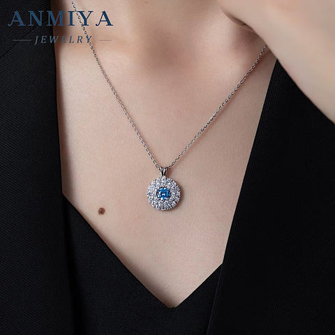 Birthday Gift Drop Stone Pendant Pink Cushion Zircon round Ice Cut Silver Necklace Elegant Queen 925 Silver Necklace