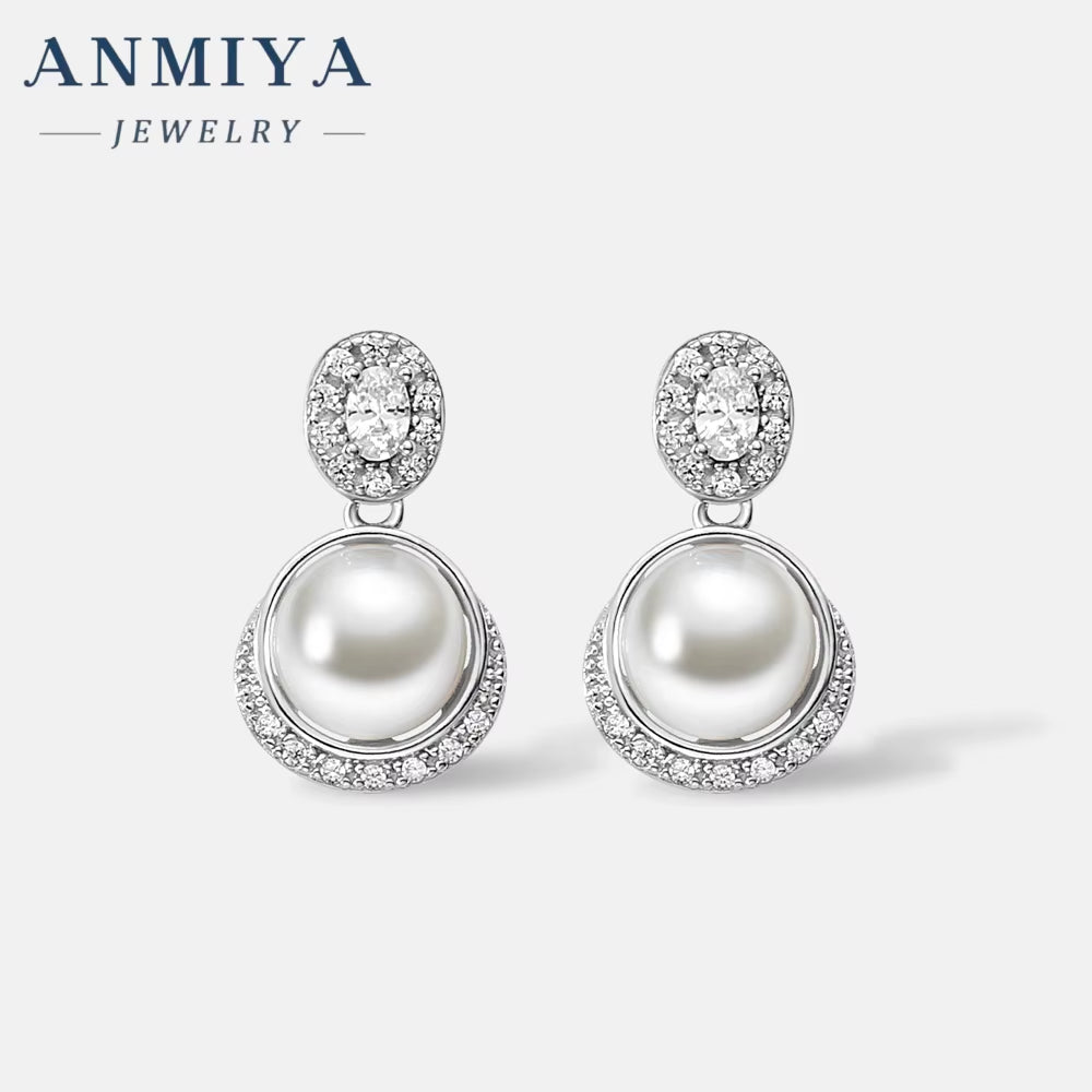 ANMIYA New Tide Water Drop Zircon Stone Pearl Fresh Water 925 Silver Girls Stud Earrings for Women Bridal
