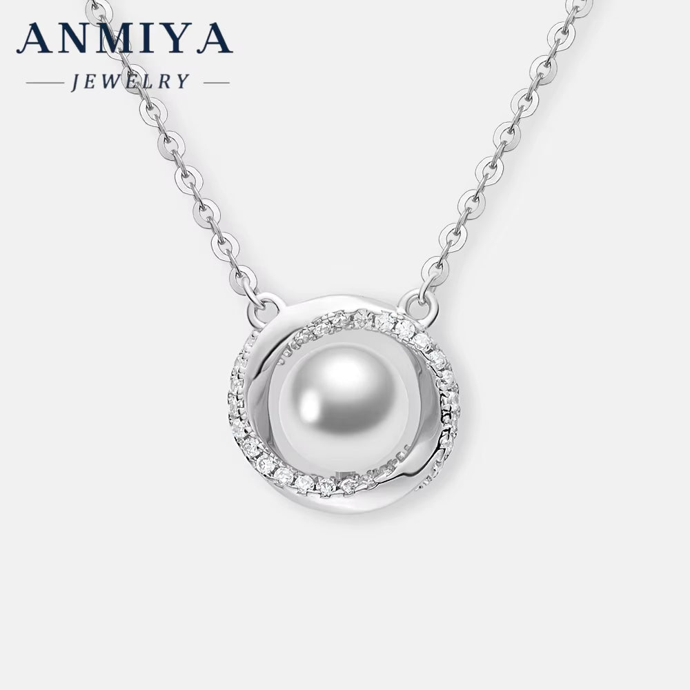 Hot Sale Fine 925 Sterling Silver 5A White Zircon 925 Silver Pearl Pendant Necklace Rhodium Plated Fashion Jewelry Set