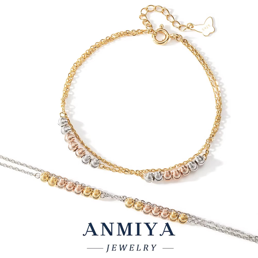 925 Silver Jewelry Layered Clover Bracelet Rose Gold Bead Accents Elegant Mature Style for Luxury Women Jewelry