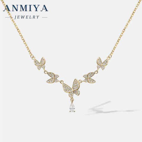 ANMIYA Fashion Jewelry Best Selling 925 Silver Butterfly Shape Shine Small Zircon Charm Necklaces for Women