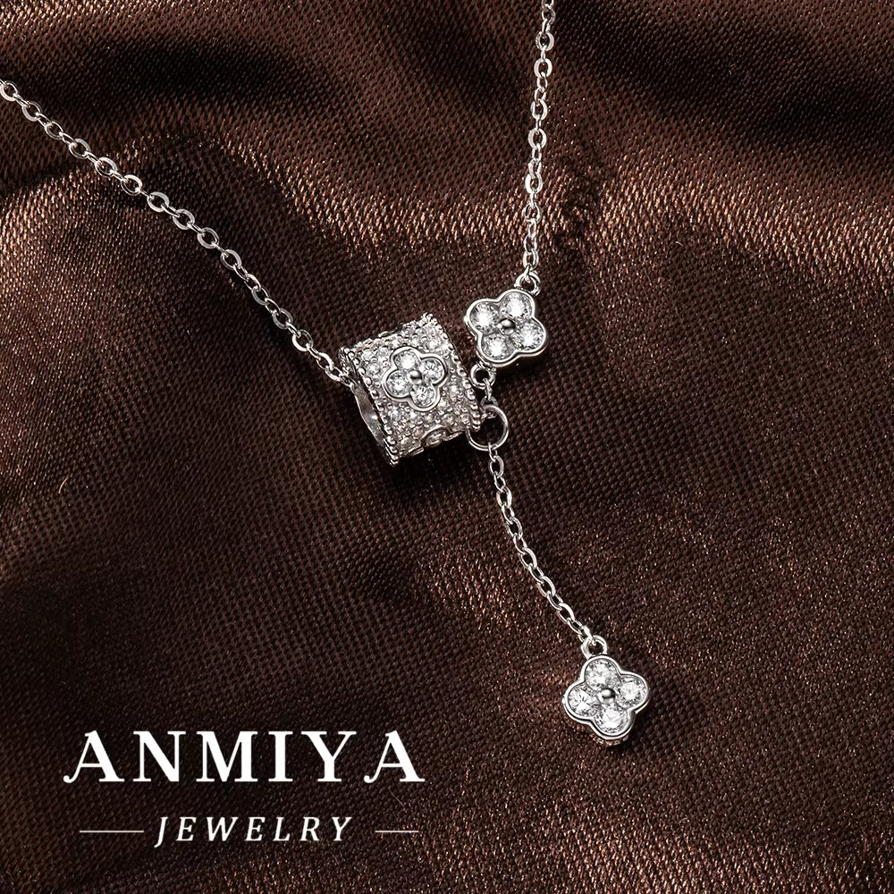ANMIYA Light Luxury Design High Sense Four-Leaf Clover Fringe 925 Silver Necklace Sweet Girl Necklace