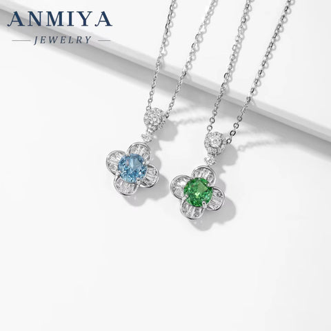 Fine Gemstone Jewelry 925 Sterling Silver round Cut CZ Sapphire Necklace Jewelry