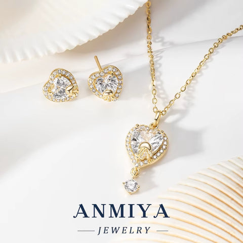 Hot Sell Silver Jewelry 925 Heart Shape Zircon Jellyfish Motif Necklace & Earring for Party Wear