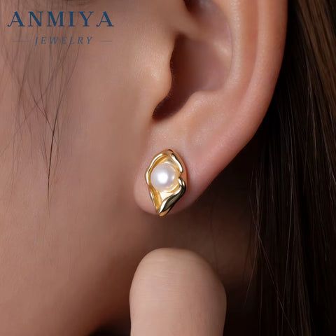 ANMIYA Jewelry 2024 Delicate Silver 925 18K Gold Plated Freshwater Pearl Sea Shell Necklace Earring Jewelry Set