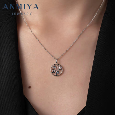 ANMIYA Trendy S925 Sterling Sliver Hollow Out Tree Necklace Jewelry Fashion Chains Necklaces