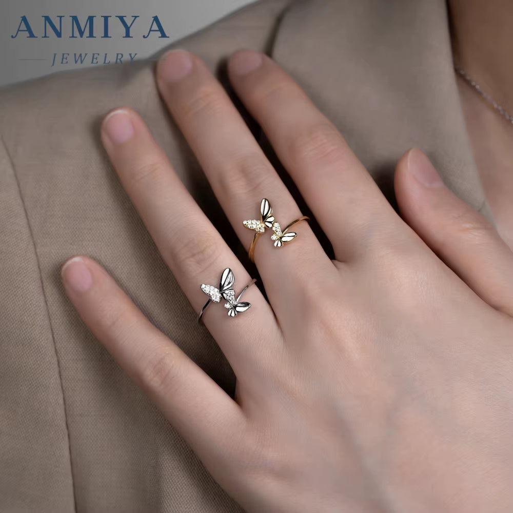 Wholesale Butterfly 925 Silver Open Cuff Ring Elegant Adjustable Women'S Fashion Jewelry Available for Daily Wear