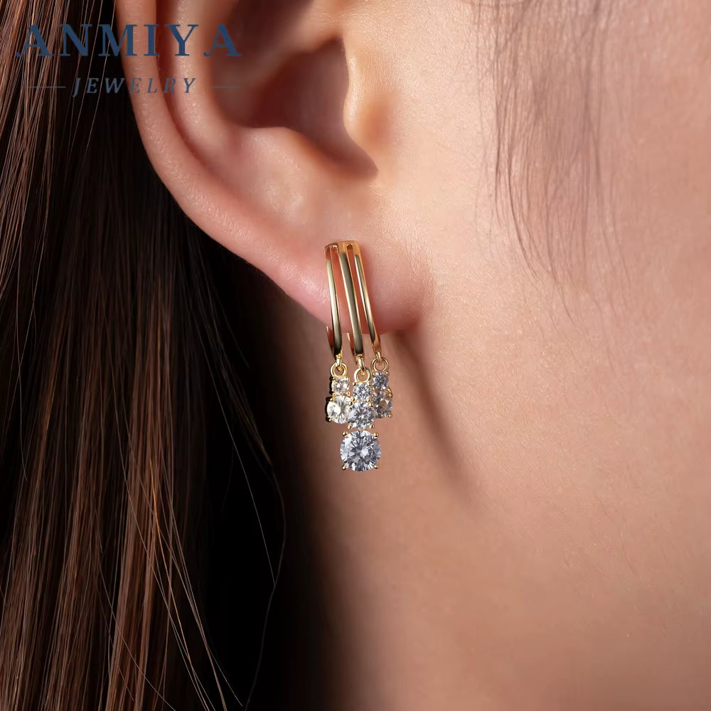 Temperament Jewelry Tassel Full of Diamond Zircon 925 Silver Long Tassel Earrings