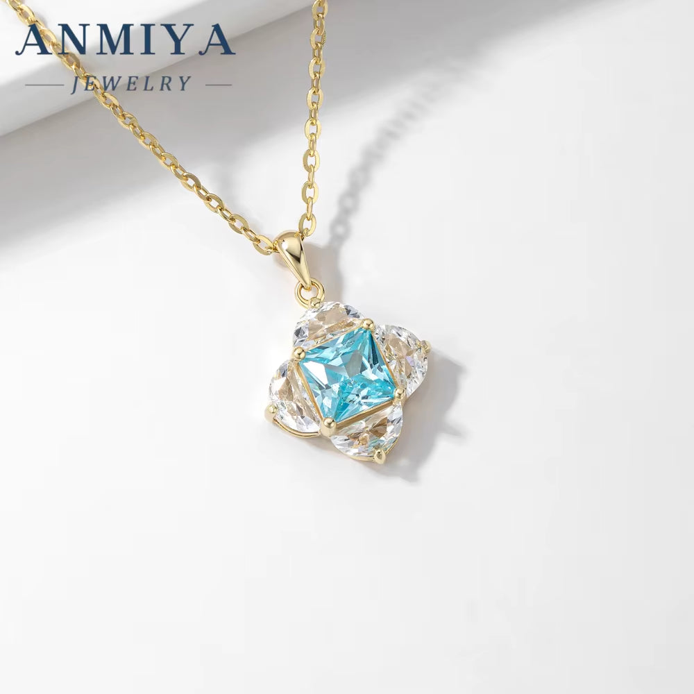 Fashion Jewelry Sets Shiny 925 Silver Zircon Pendant Sky Blue Earrings and Necklace Set Women Cz Earrings Stud Set for Gift