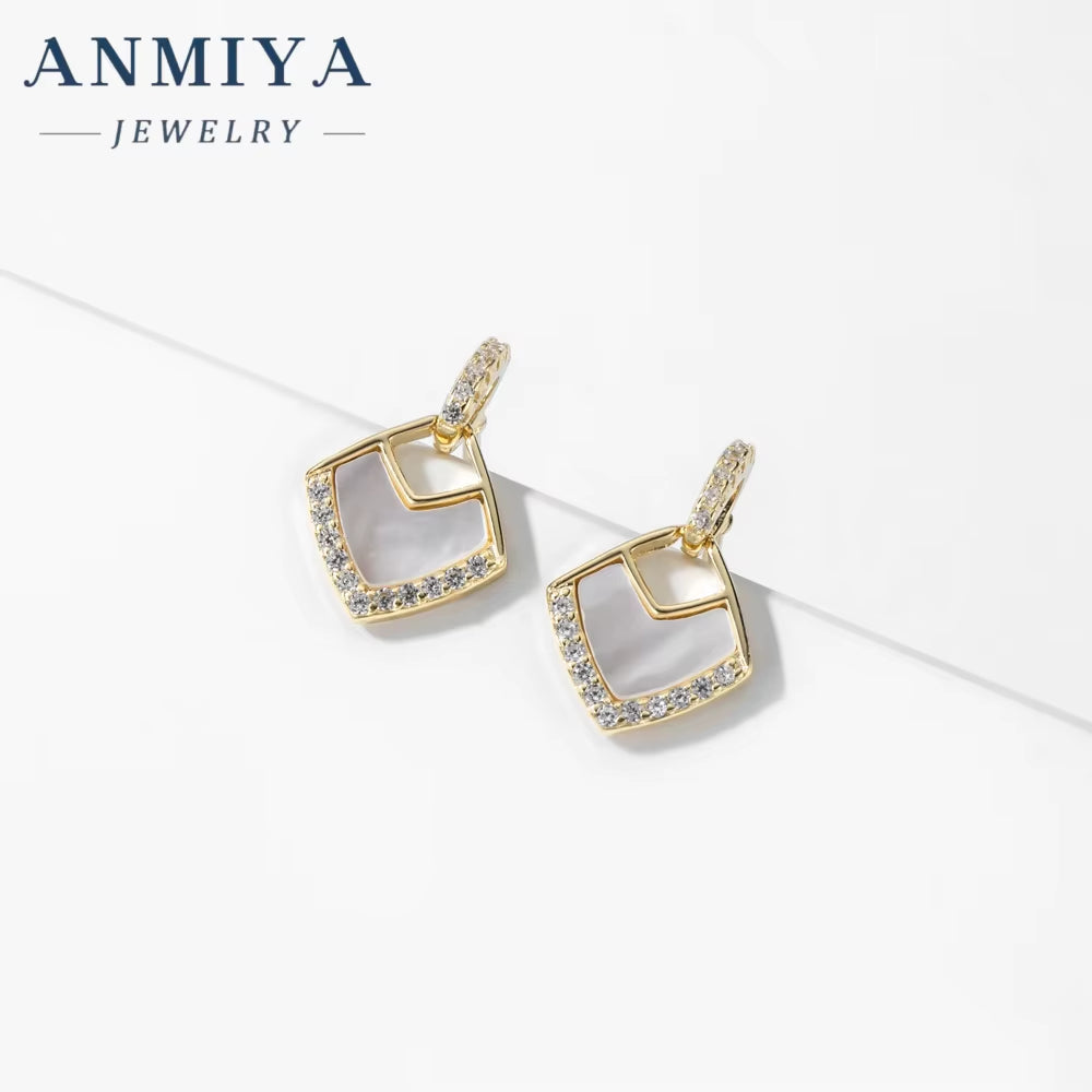 ANMIYA Custom Fineionable Fashion Rhomboid Shape 925 Sterling Silver Shine Earrings for Women