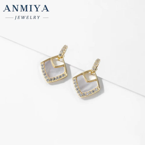 ANMIYA Custom Fineionable Fashion Rhomboid Shape 925 Sterling Silver Shine Earrings for Women