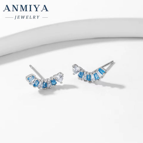 Fashionable Wholesale One-Line Shape Blue Zircon 925 Sterling Silver Fashion Jewelry Earrings for Women