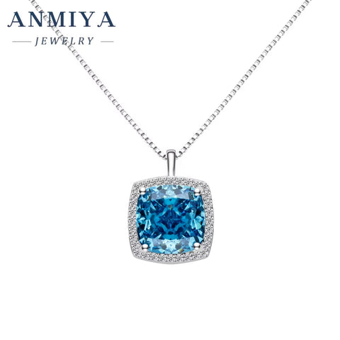 ANMIYA High Quality Green Zircon Cushion Cut Crafted 925 Sterling Silver Necklaces