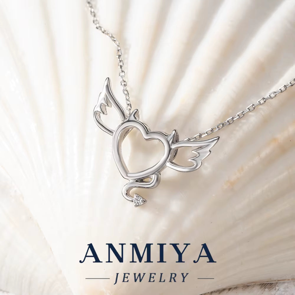 ANMIYA Simple 925 Sterling Silver Heart Zircon Pendant Jewelry European and American Women'S Love Necklace