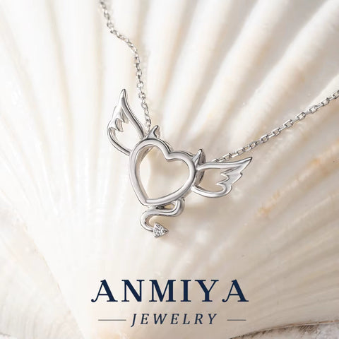 ANMIYA Simple 925 Sterling Silver Heart Zircon Pendant Jewelry European and American Women'S Love Necklace