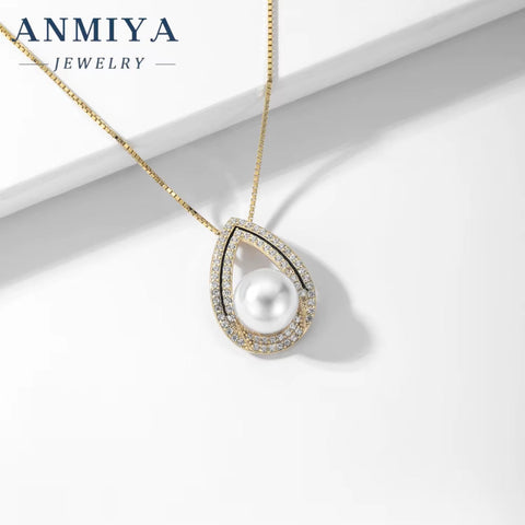 ANMIYA High Quality Luxury Niche Exquisite Pearl Zircon Drop Shape 925 Silver Fashion Jewelry Necklace for Women