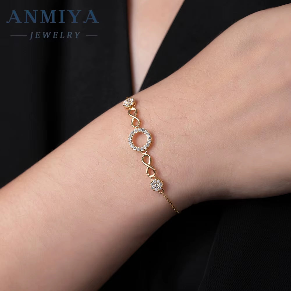 Wholesale Fashionable Charm Inlaid round Zircon Minimalist Wrist Chain Eternity Tennis 18K Gold 925 Silver Bracelet for Couple