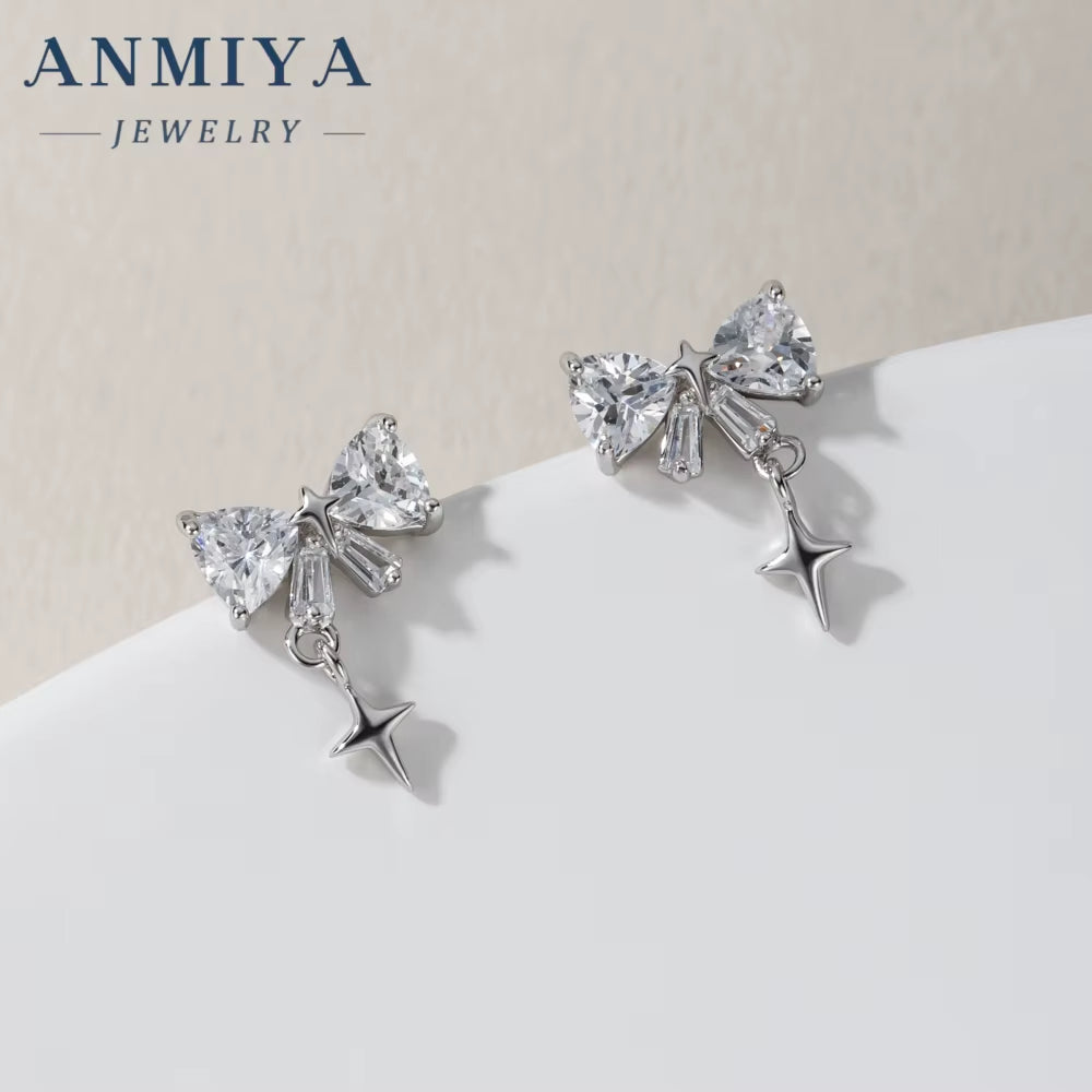 Super Shining Full Zircon Butterfly Stud Earrings 925 Silver Plated Rhinestone Women Earrings for Sweet Girls