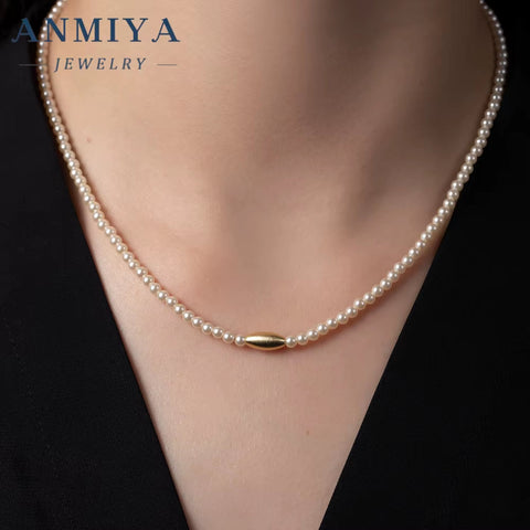 High Quality 925 Sterling Silver Freshwater Pearl Necklace 18K Gold Plated Beaded Choker Collar Trendy Daily Gift for Her