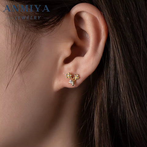 Niche Design Flower Shape Small Stud Earrings 925 Silver Gold Plating Jewelry Earrings for Girl
