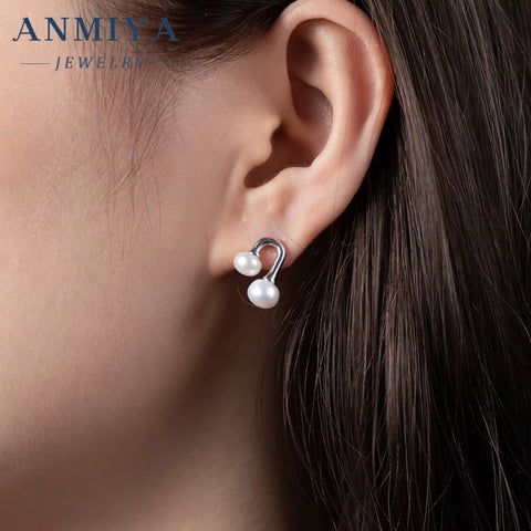 ANMIYA Minimalist INS Trendy Fashion U-Shaped Double Pearl Stud Earrings