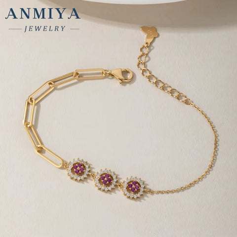 Women'S Four Leaf Grass Bracelet Trendy 925 Sterling Silver Plated 18K Gold Hollow Purple Charm Bracelet with Zircon Gift