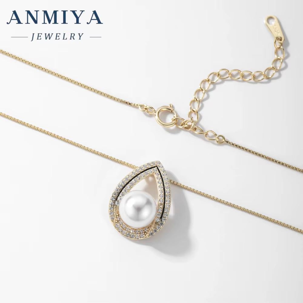 ANMIYA High Quality Luxury Niche Exquisite Pearl Zircon Drop Shape 925 Silver Fashion Jewelry Necklace for Women