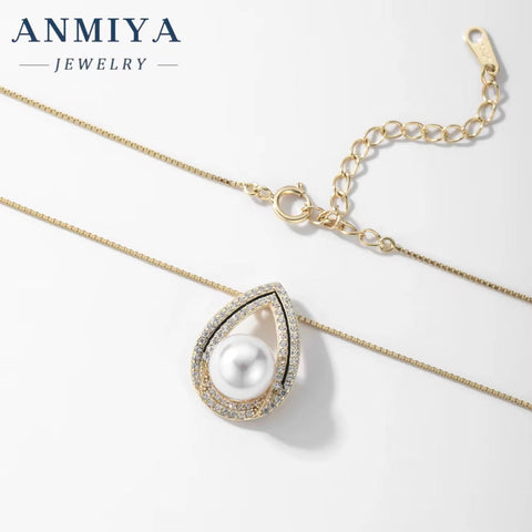 ANMIYA High Quality Luxury Niche Exquisite Pearl Zircon Drop Shape 925 Silver Fashion Jewelry Necklace for Women