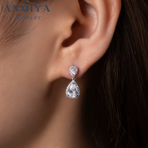 Latest Design Water Drop Shaper Cz Stone Zircon 925 Silver Engagement Earrings Set for Couple Women Hypoallergenic