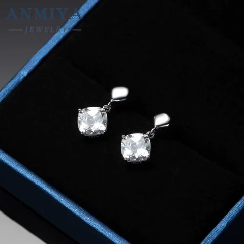 Custom OEM Designer Fine Jewelry Luxury Cubic Zircon 925 Sterling Silver Rhomboid Drop Jewelry Earrings Women