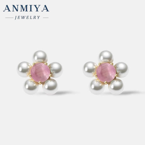 Green Pink Zircon Fresh Water Pearl 925 Silver Summer Sweet Girl Gift Earrings High Quality Unique Fine Jewelry Stud Earrings