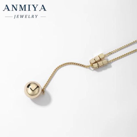 ANMIYA Ins Style 18K Gold Plated Bead Pendant Necklace Adjustable Chain 925 Sterling Silver Necklace Custom Women Jewelry