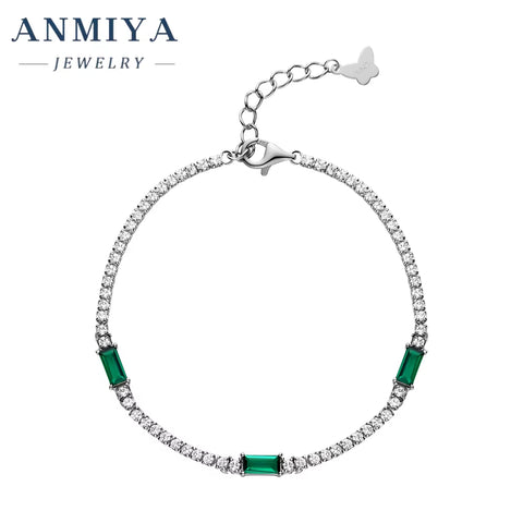 ANMIYA Green Zircon Bracelets Set Rhinestone Trendy Jewelry 925 Silver 18K Gold Bracelets for Women