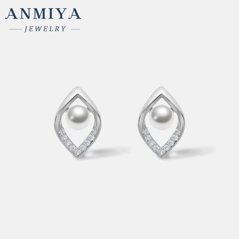 ANMIYA S925 Geometry Lake Fresh Water Pearl Earrings Glamorous White Earings Jewelry Women