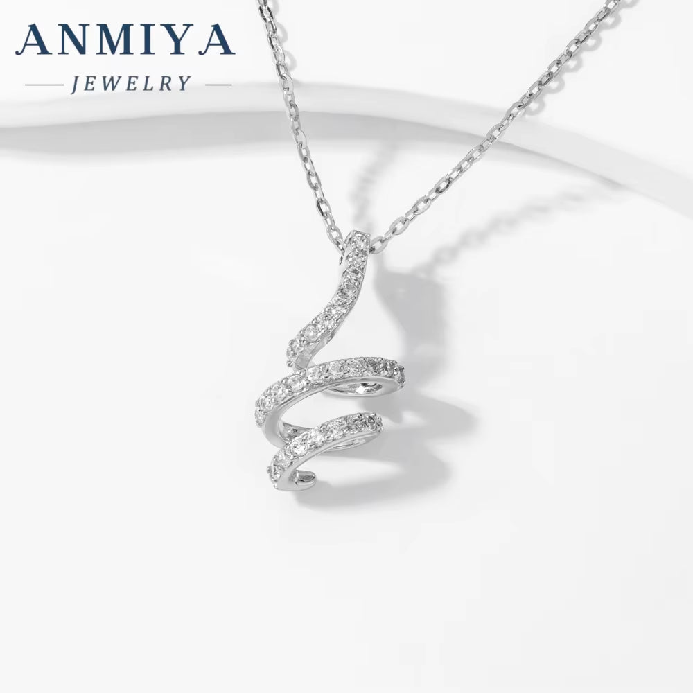 ANMIYA Minimalist Surround Rose Gold Plated Necklace Sterling Silver Fashion Jewelry Girls Necklaces