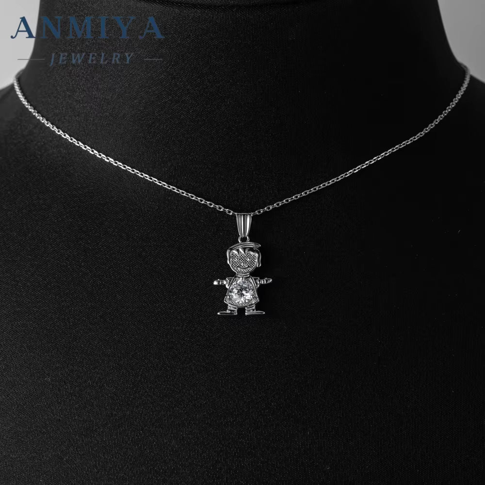 Wholesale High Quality 925 Silver Zircon Child Shape Necklace for Boy