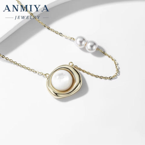 ANMIYA 18K Gold Classic Nature Fresh Water Pearls Beans Shape Sterling Silver Fashion Jewelry Girls 925 Necklaces